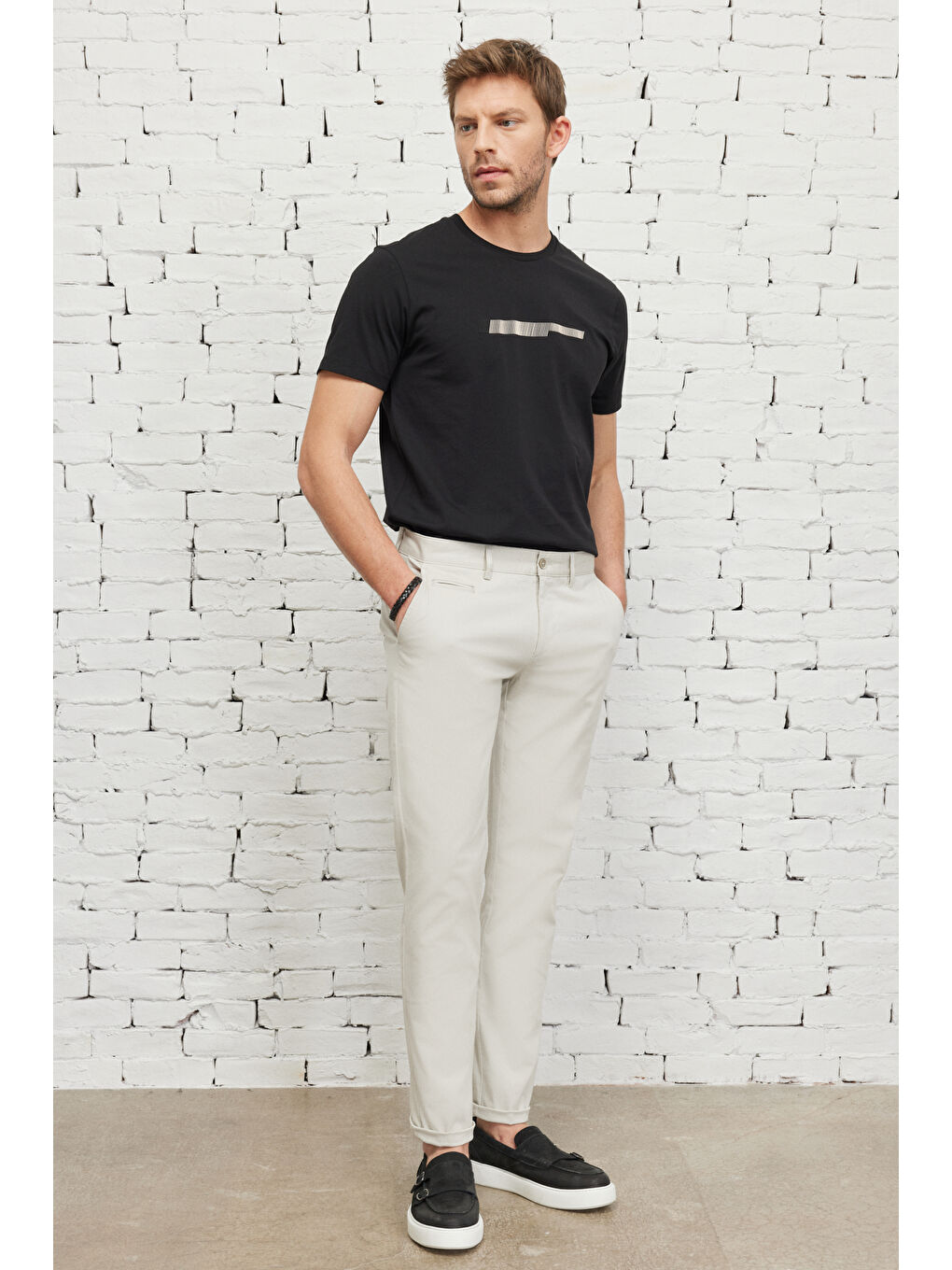 Bej Erkek Taş Slim Fit Dar Kesim Pamuklu Esnek Yan Cep Casual Pantolon