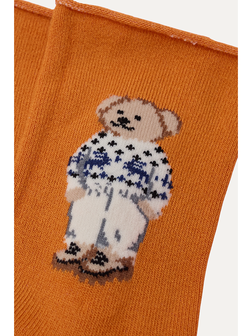 Kız Çocuk Teddy Desenli Lastiksiz Modal Soket Çorap Turuncu-1