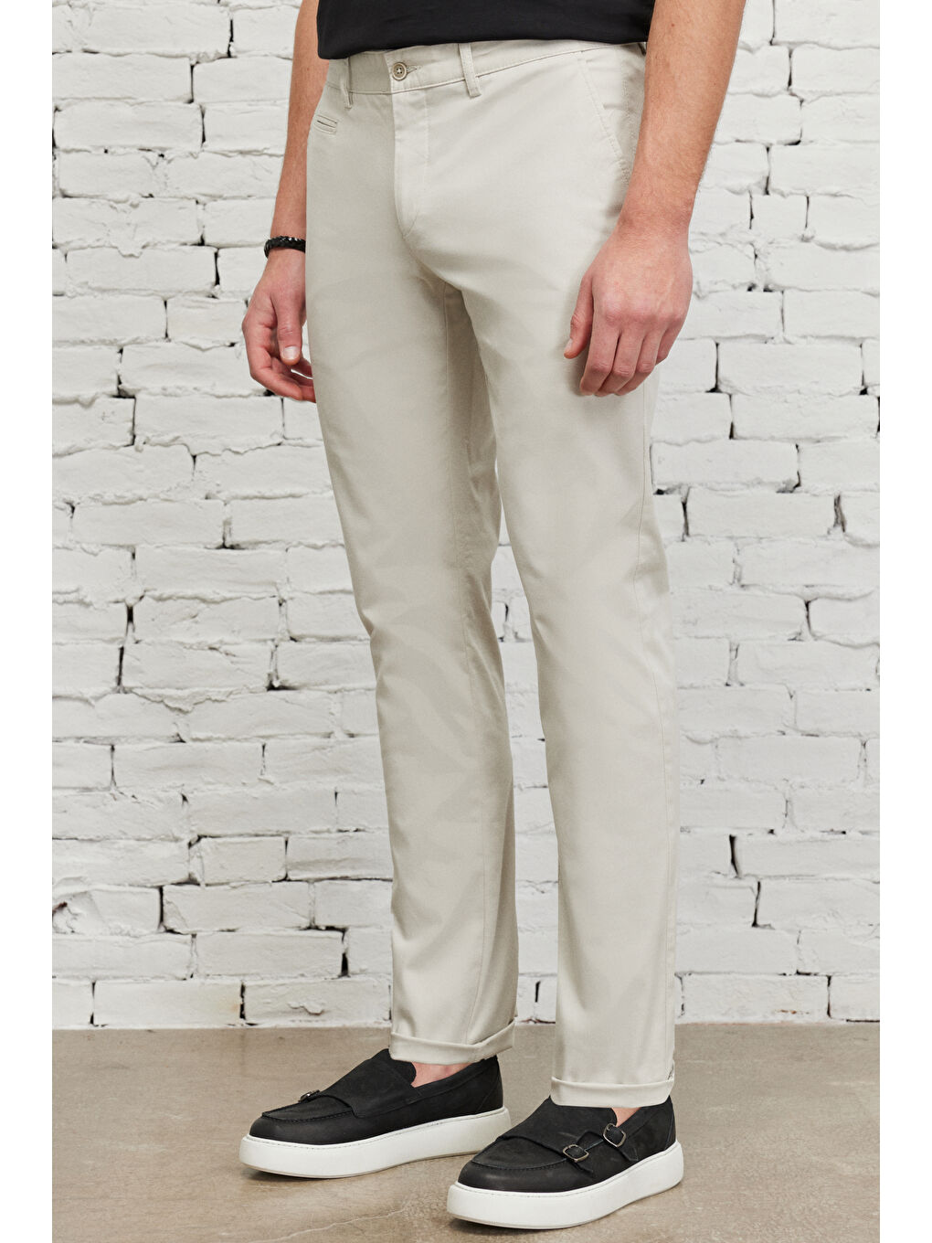 Bej Erkek Taş Slim Fit Dar Kesim Pamuklu Esnek Yan Cep Casual Pantolon-1