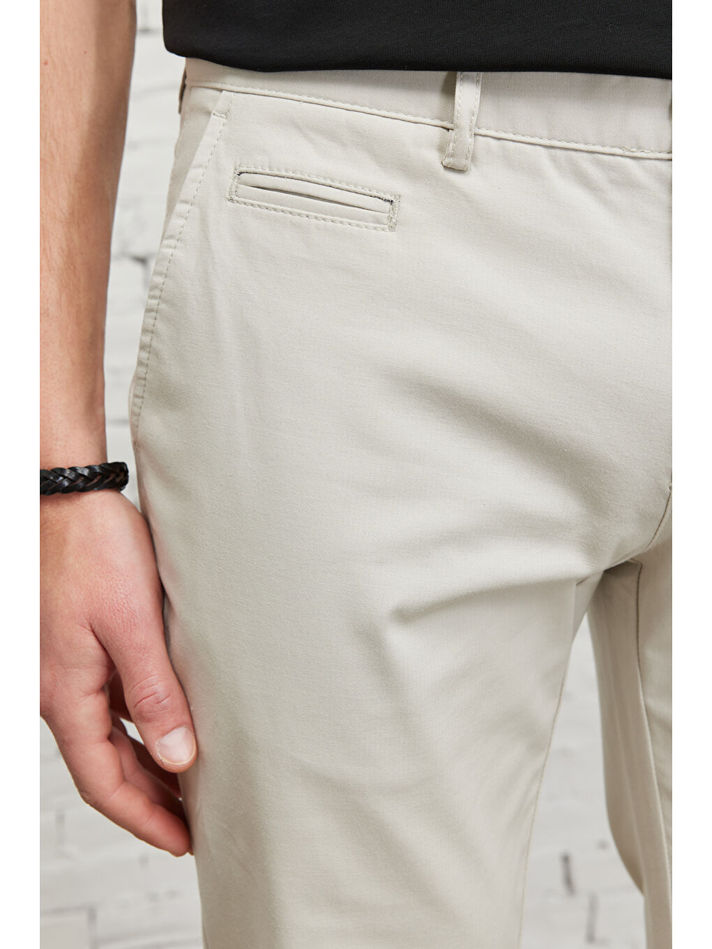 Bej Erkek Taş Slim Fit Dar Kesim Pamuklu Esnek Yan Cep Casual Pantolon-2