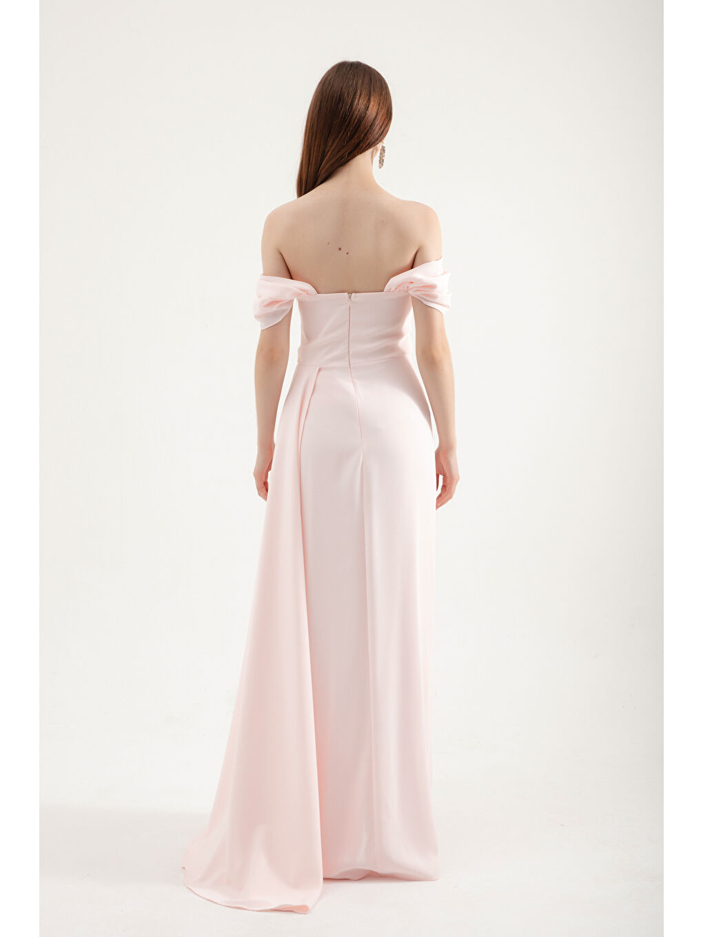 Pembe Kadın Pudra Balen Korse Detaylı Uzun Abiye Elbise-4