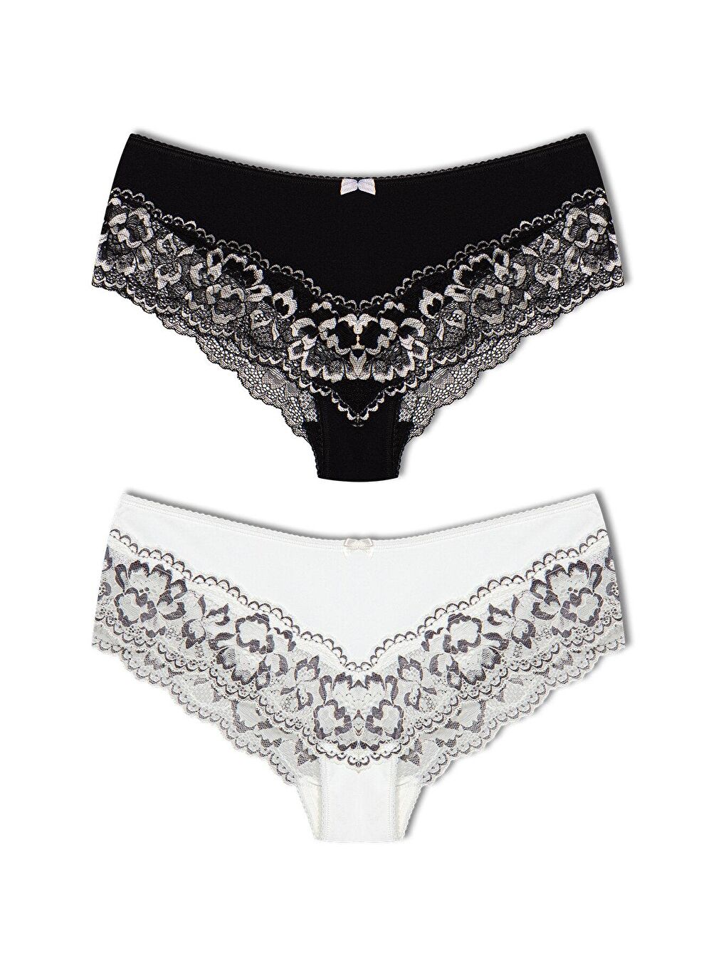 Siyah Paçası Çift Renk Dantel Kadın Külot 2'li