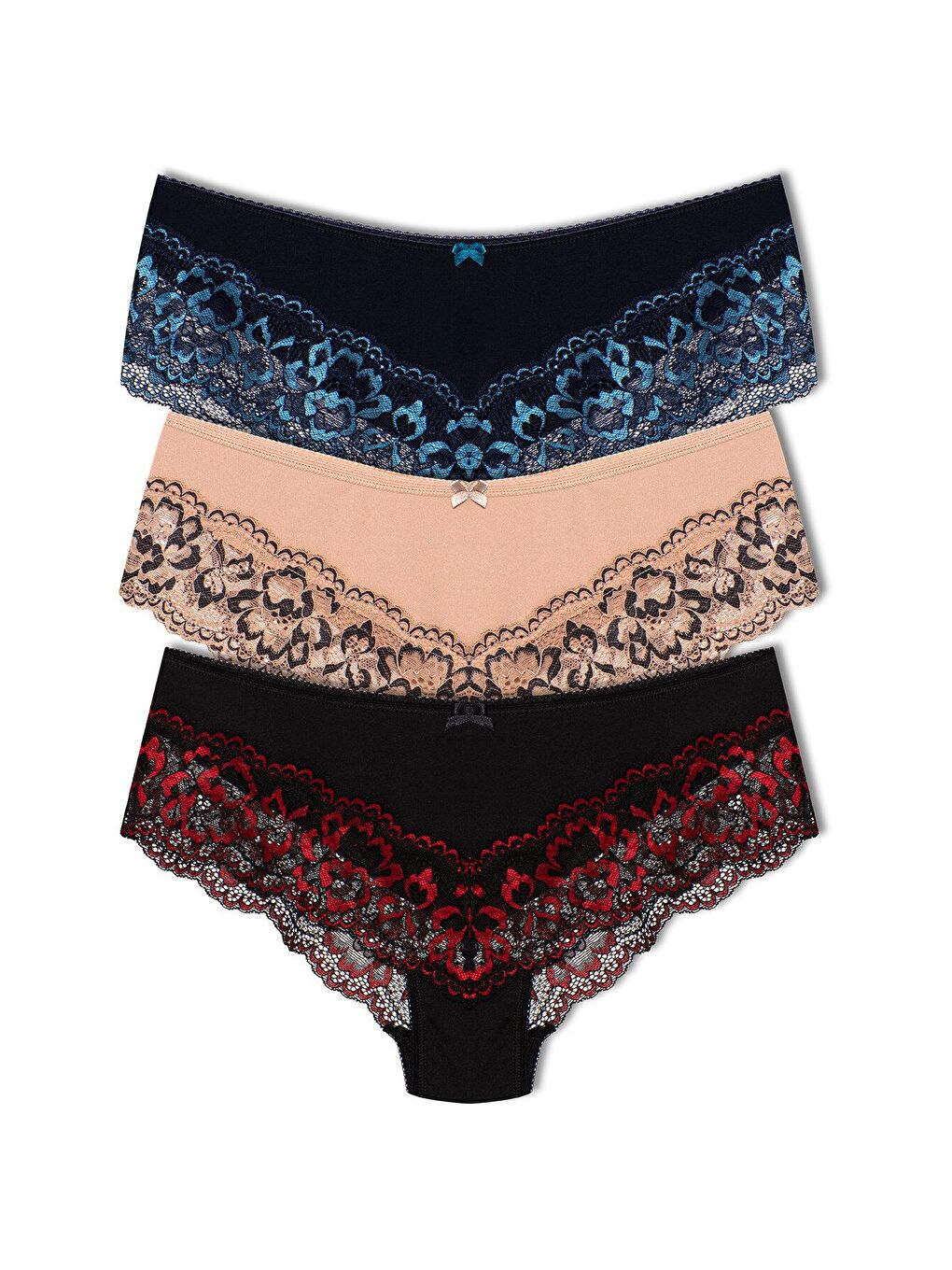 Kahverengi Paçası Çift Renk Dantel Kadın Külot 3'lü