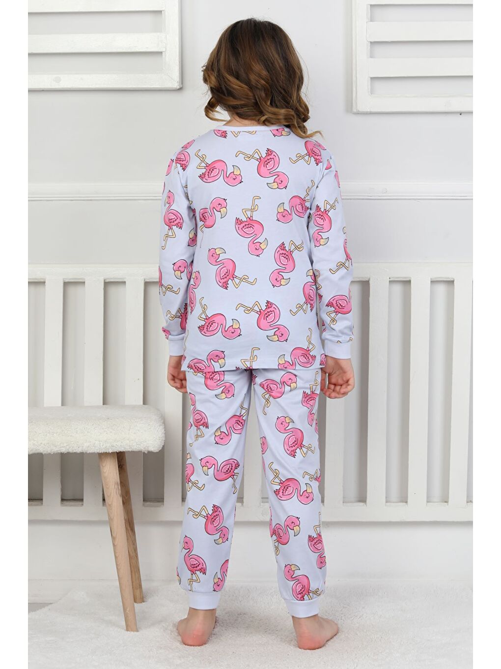 Mavi Cute Flamingo Desenli Kız Çocuk Pijama Takımı-9