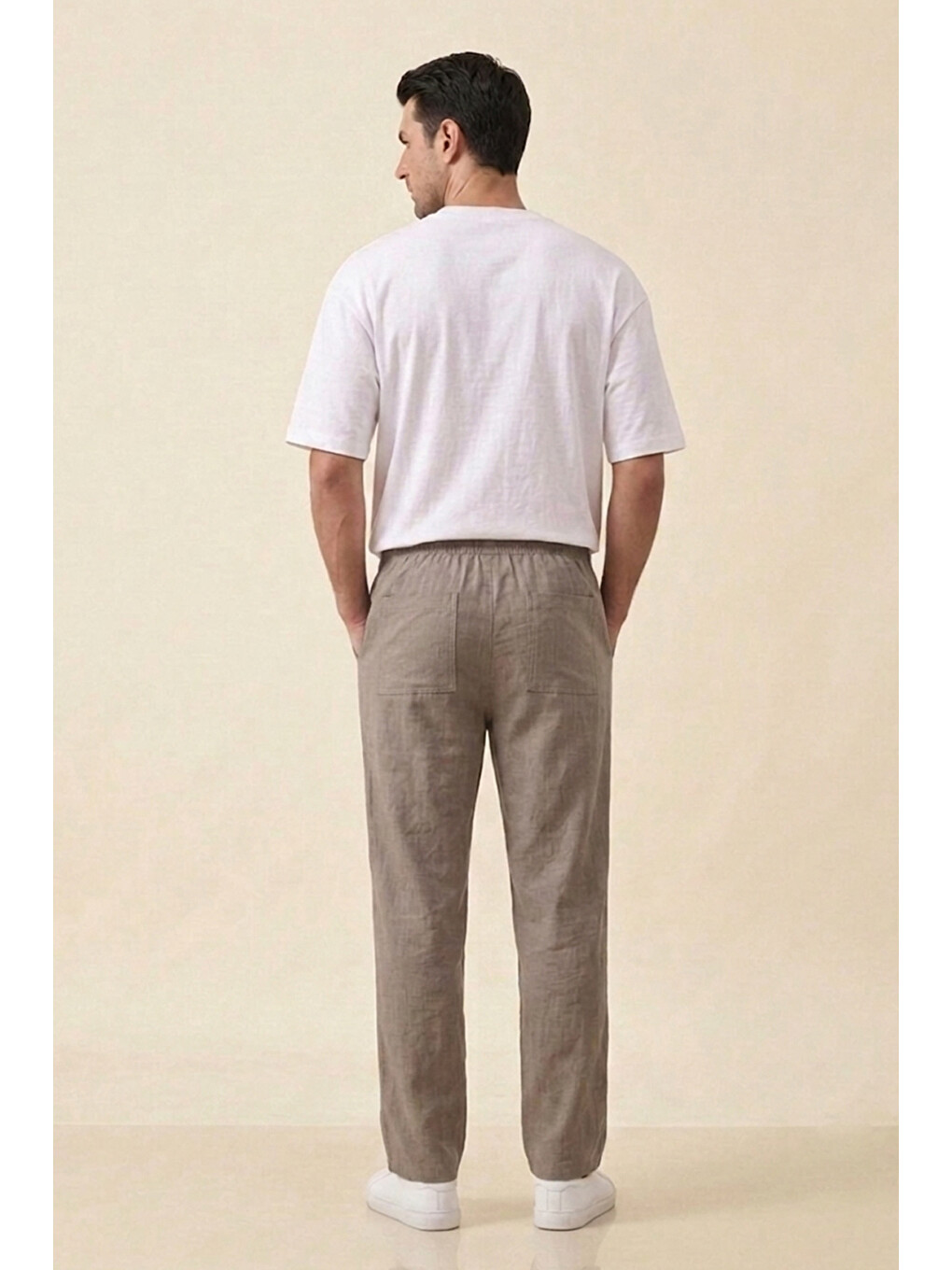 Bej Erkek Rahat Keten Pantolon 30118 - Vizon-2
