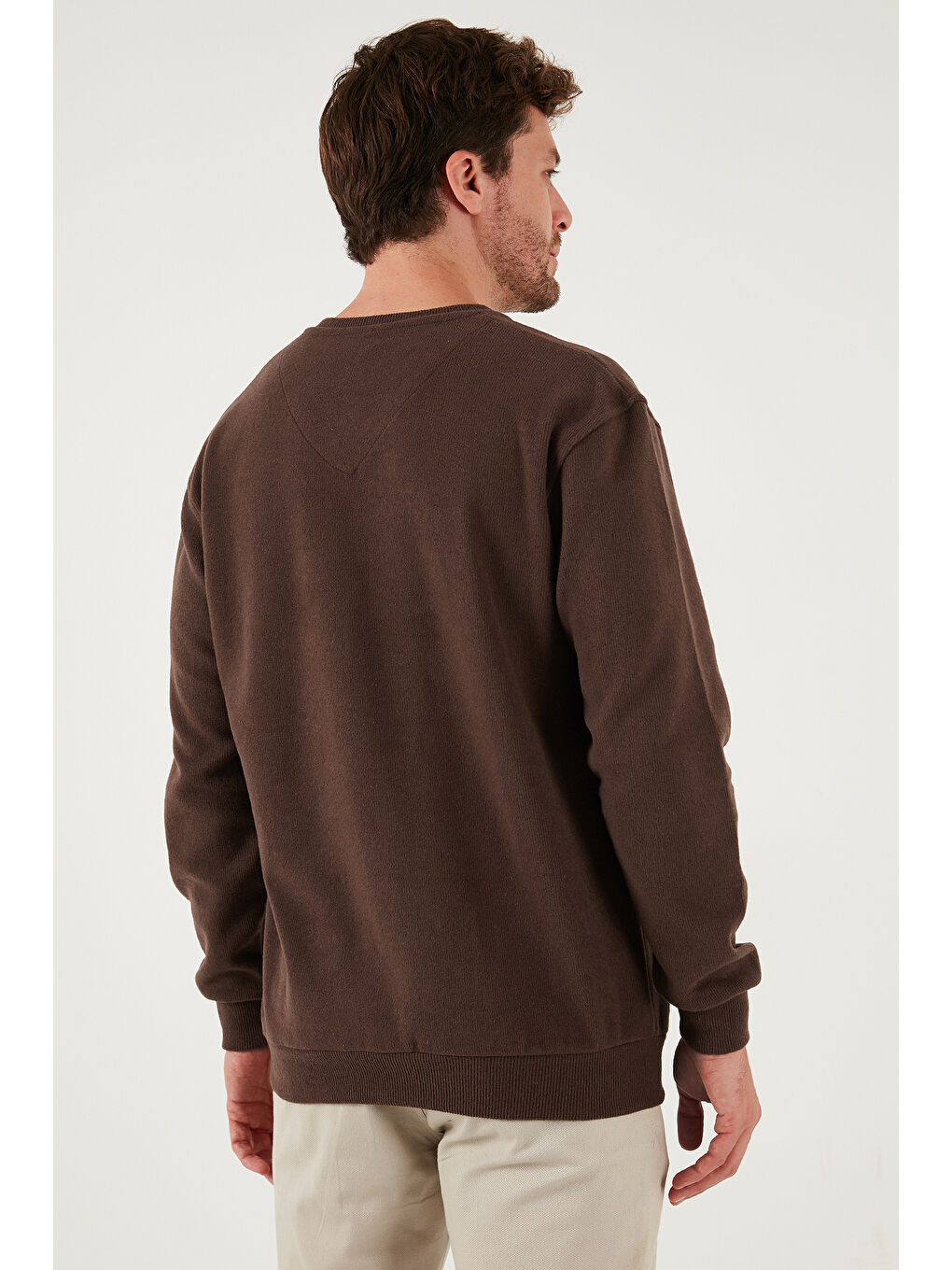 Kahverengi Pamuklu Regular Fit V Yaka Büyük Beden Kazak 456202-5