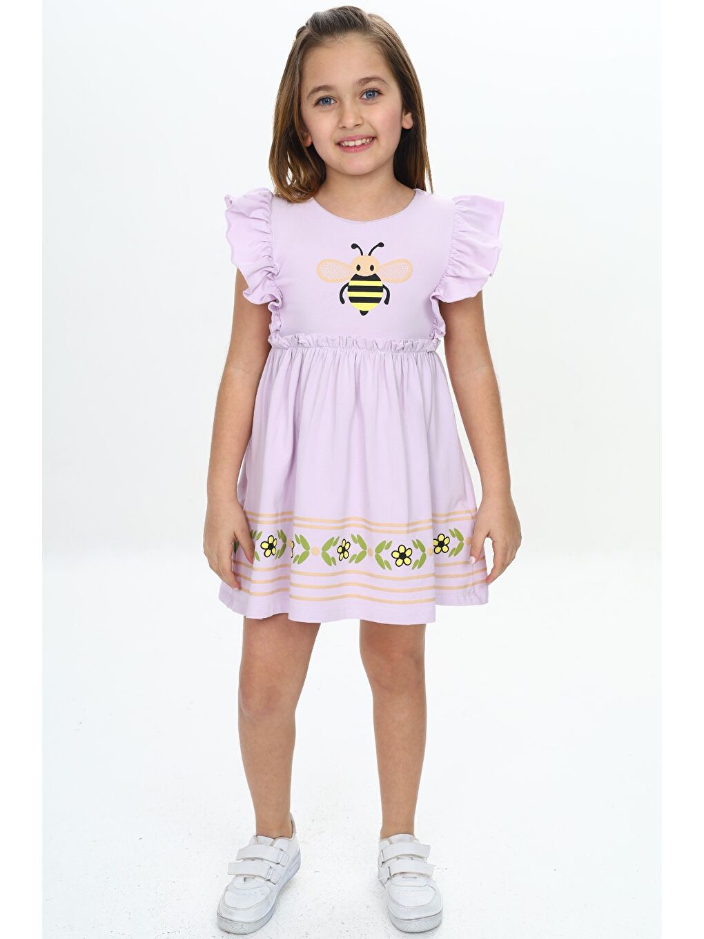 Toontoykids Lila Kız Çocuk Arı Baskılı Elbise