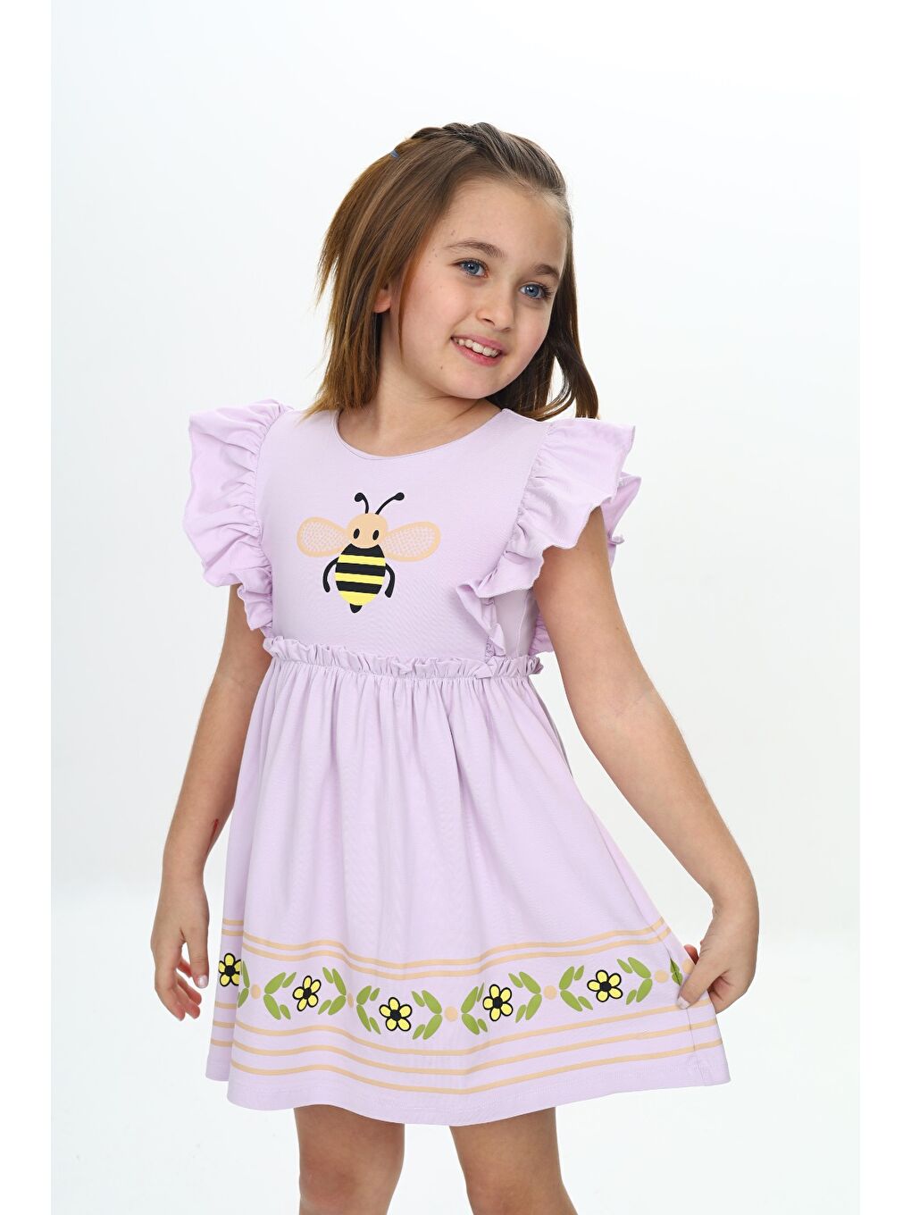 Toontoykids Lila Kız Çocuk Arı Baskılı Elbise - 1