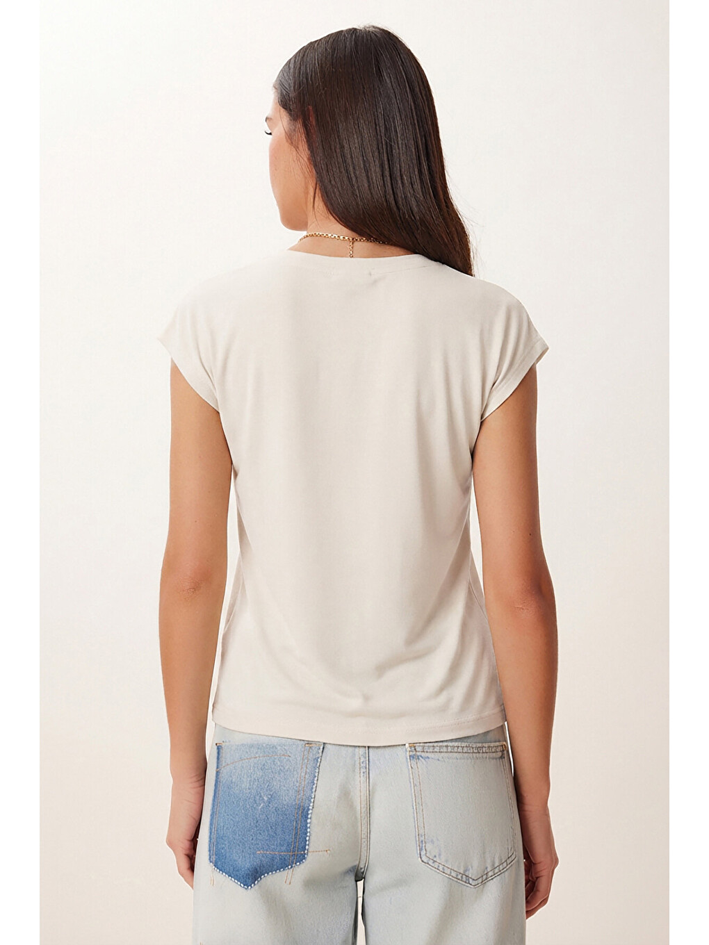 3’lü Paket Basic Viskon T-shirt Siyah Haki Ekru Lrn0044-4
