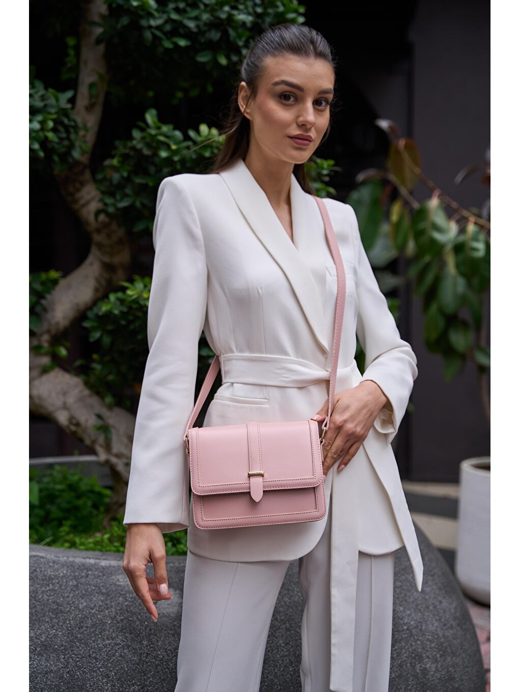 Pembe Perry Çapraz Kadın Çanta - Pudra-4