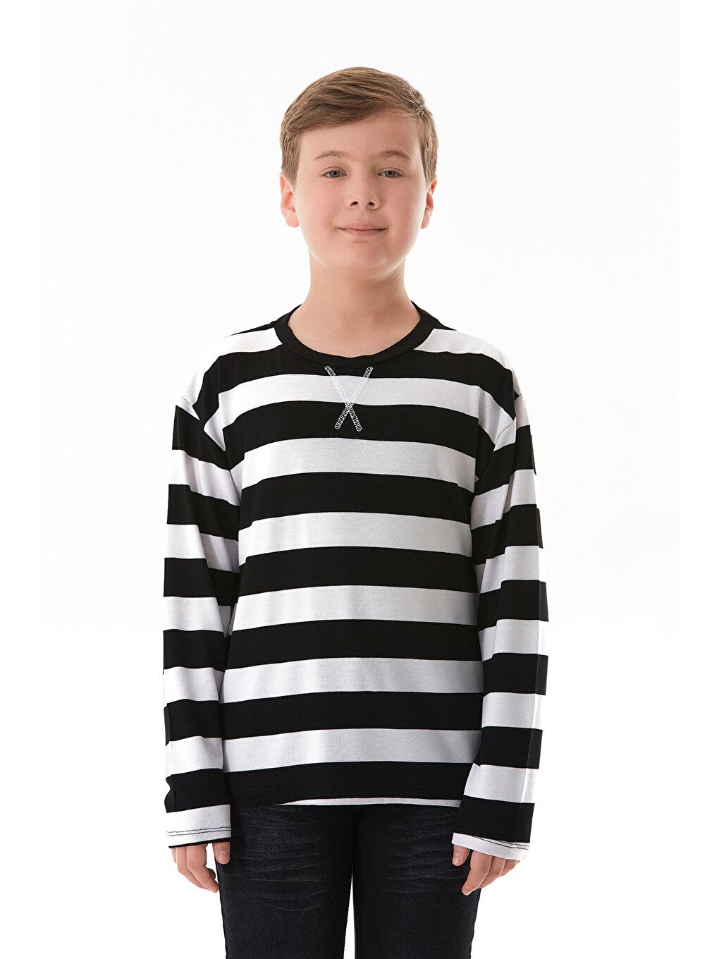 Siyah Şeritli Bisiklet Yaka Erkek Çocuk Sweatshirt