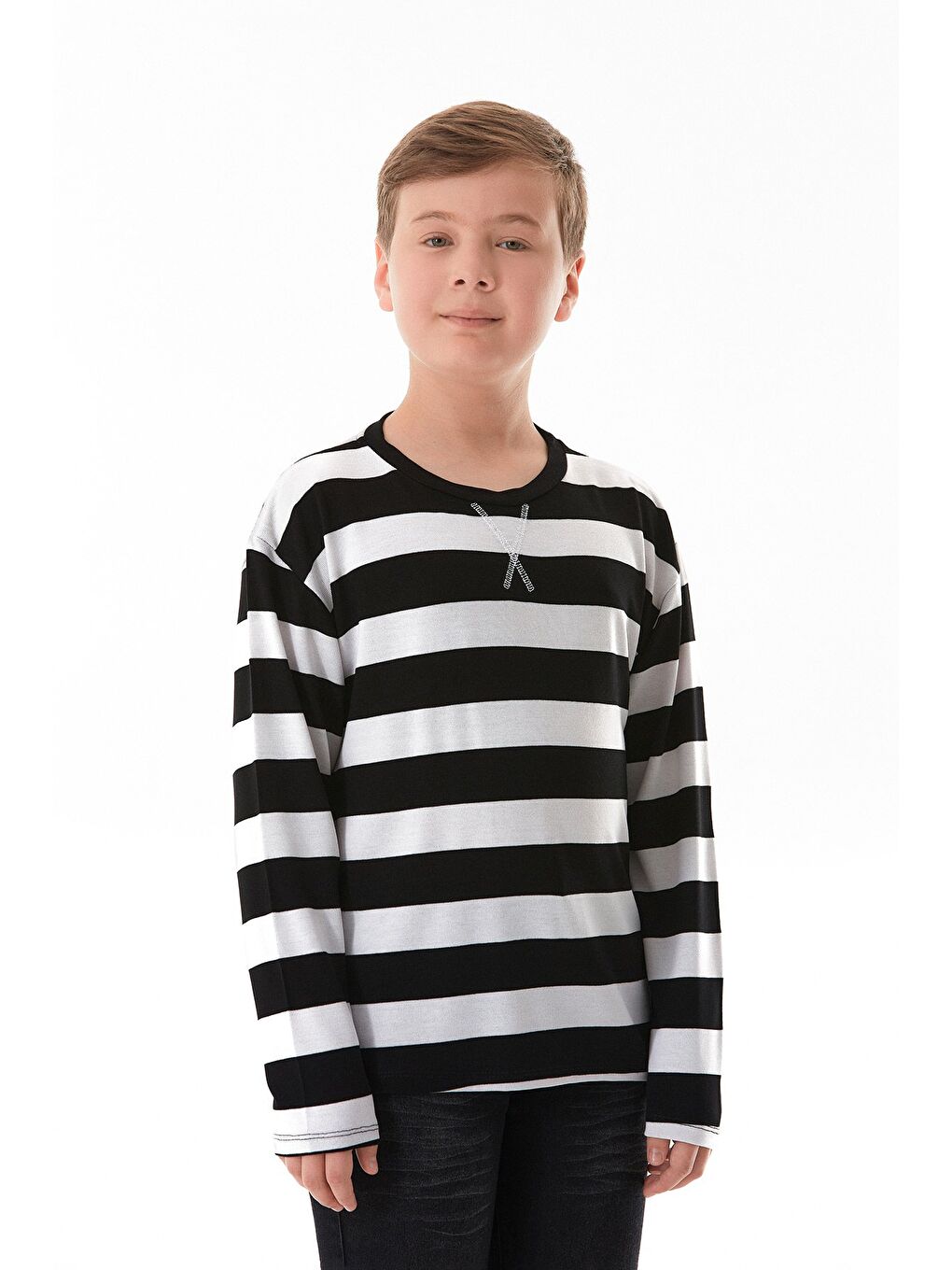 Siyah Şeritli Bisiklet Yaka Erkek Çocuk Sweatshirt-2