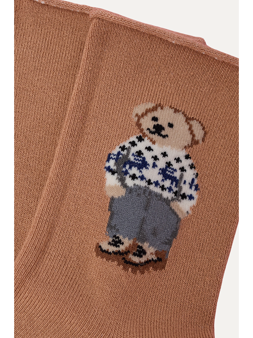 Çocuk Teddy Desenli Lastiksiz Modal Soket Çorap Kahverengi-1