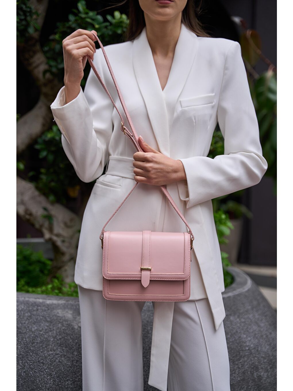 Pembe Perry Çapraz Kadın Çanta - Pudra-2