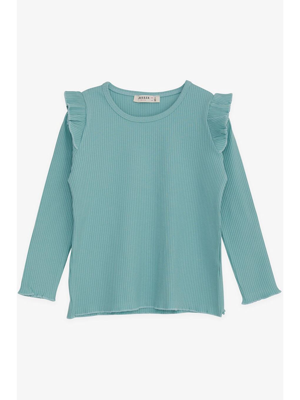 Turkuaz Kız Çocuk Uzun Kollu Bluz Fırfırlı Su Yeşili (2-5 Yaş)