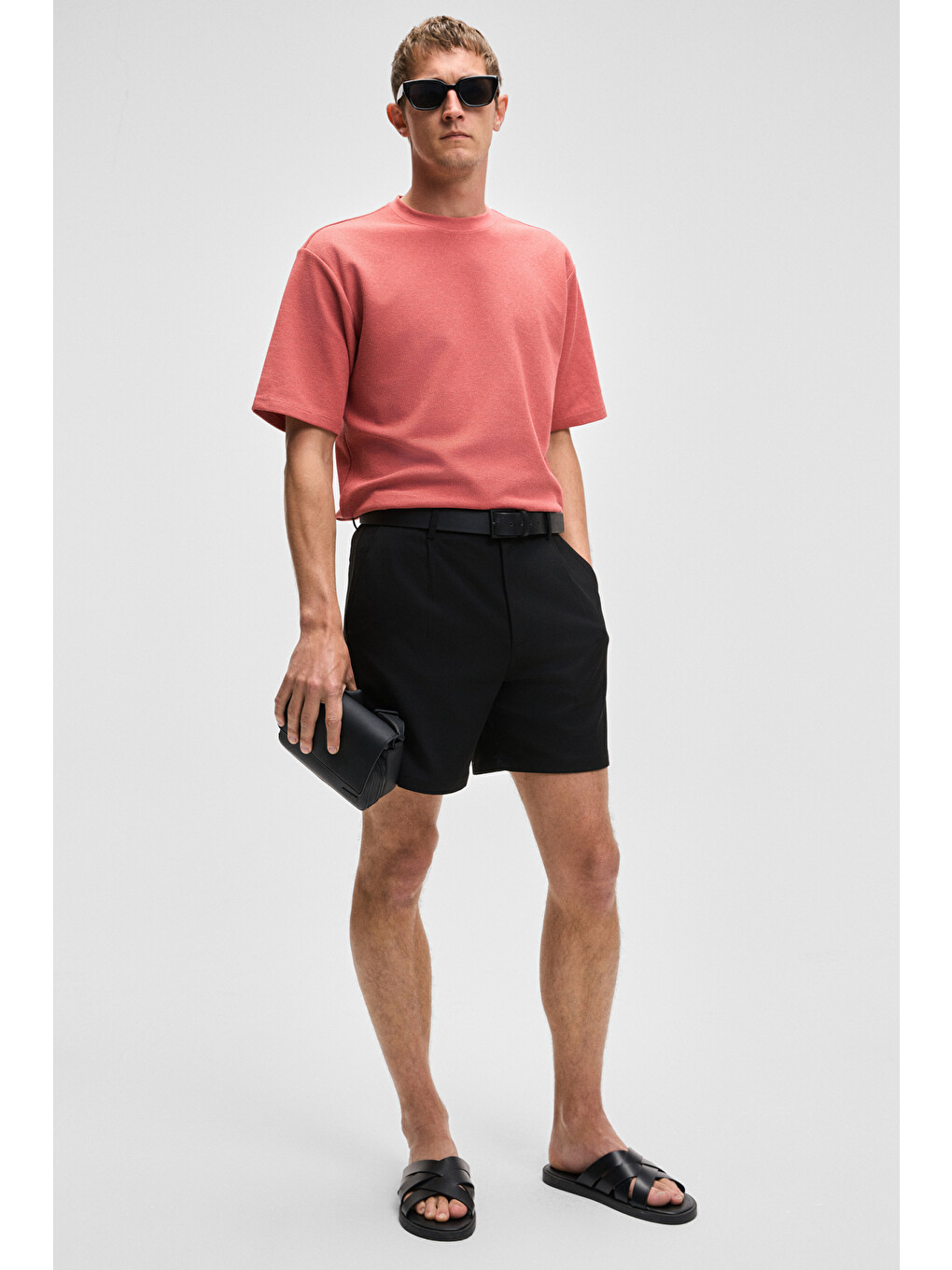 Kahverengi Chıc Erkek Relaxed Fit Dokulu Pamuk Kumaş Kiremit T-shirt-4