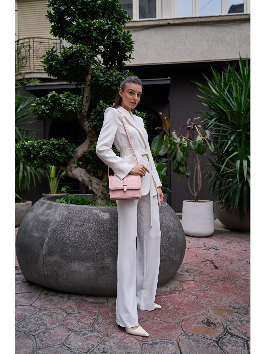 Pembe Perry Çapraz Kadın Çanta - Pudra-1