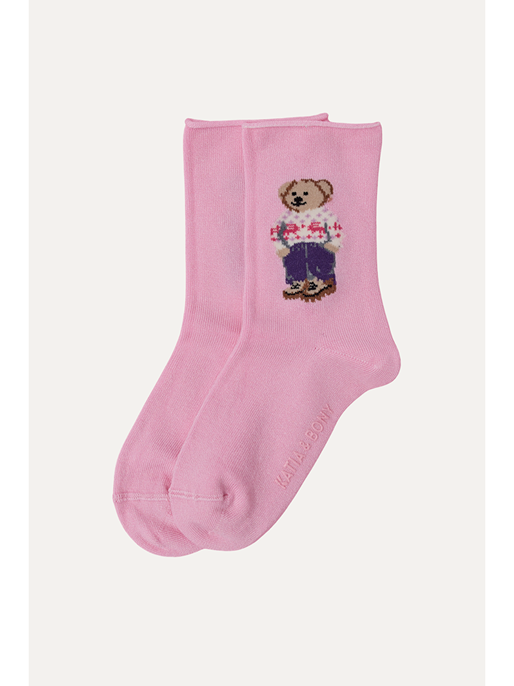 Kız Çocuk Teddy Desenli Latiksiz Modal Soket Çorap Pembe