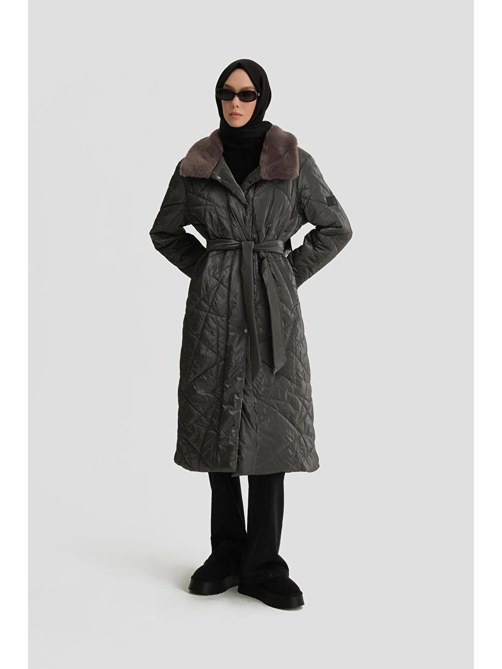 Gri Antrasit Kadın Mont-2