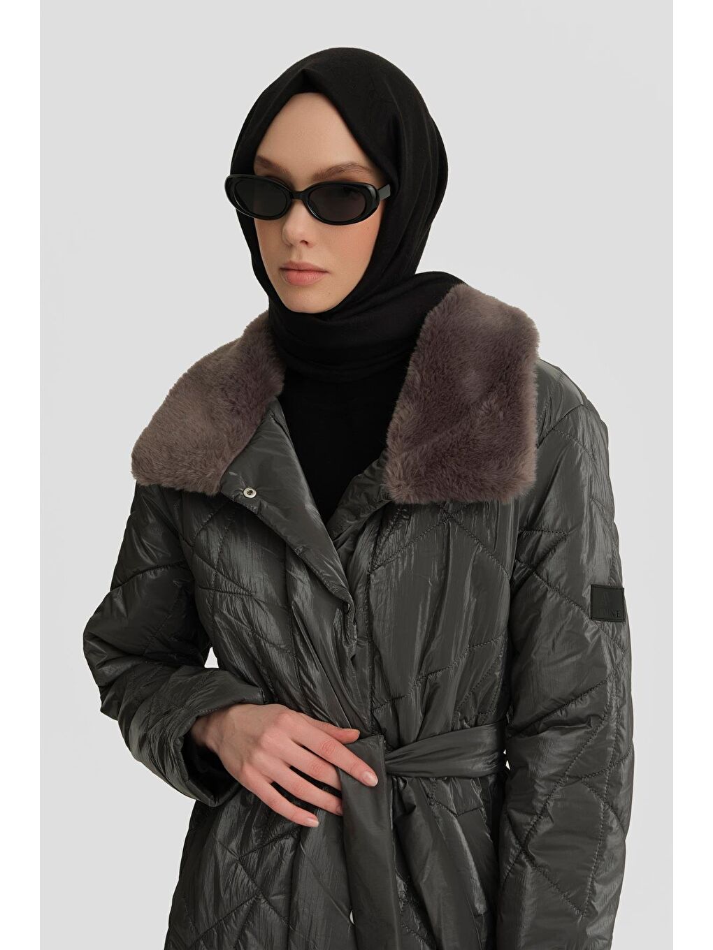 Gri Antrasit Kadın Mont-3