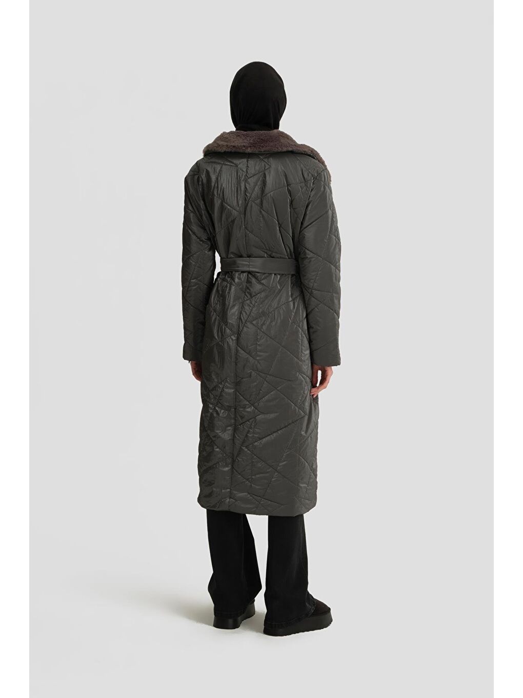 Gri Antrasit Kadın Mont-4