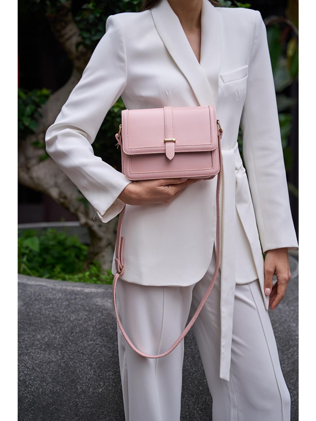 Pembe Perry Çapraz Kadın Çanta - Pudra