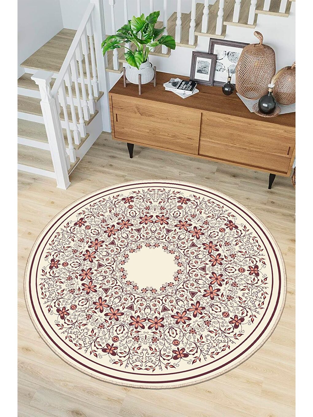 Kahverengi Dekoratif Özel Tasarım Modern Halısı 80x80 cm-1