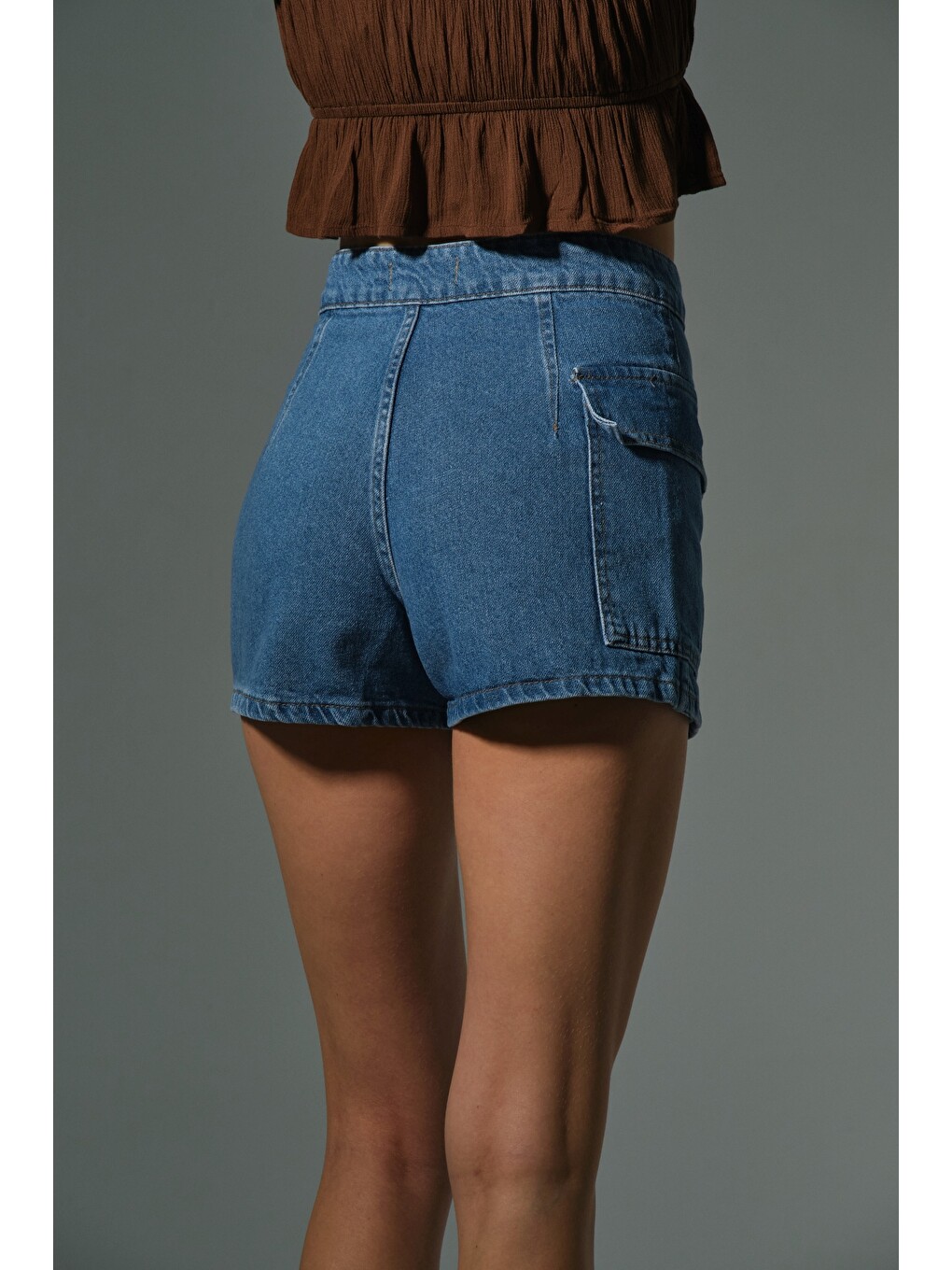 Mavi %100 pamuk Cepli D toka detaylı şort etek indigo denim kadın skort-7