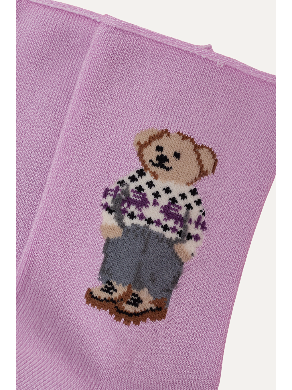 Kız Çocuk Teddy Desenli Lastiksiz Modal Soket Çorap Lila-1