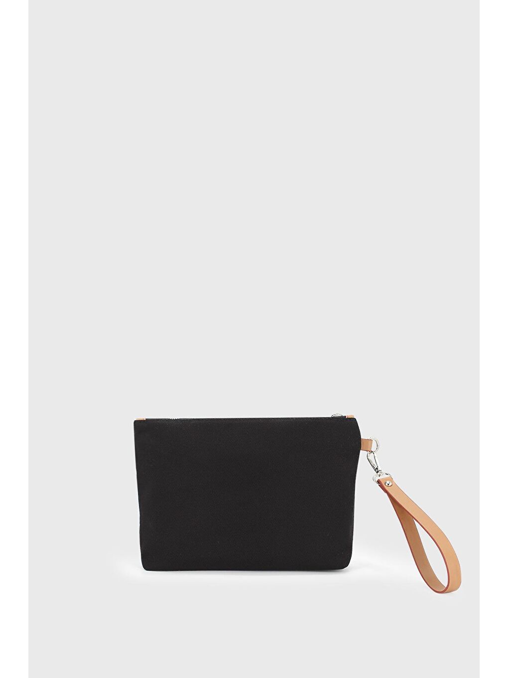 Luna Blu Taba-Siyah Kadın Çizgili Keten Clutch Çanta - 3