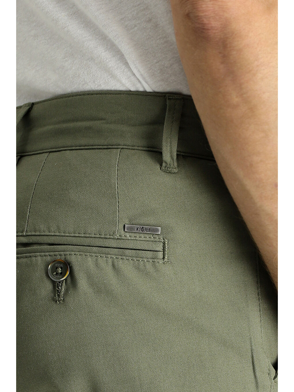 Haki Slim Fit Dar Kesim Desenli Elastanlı Kanvas / Chino Pantolon-6