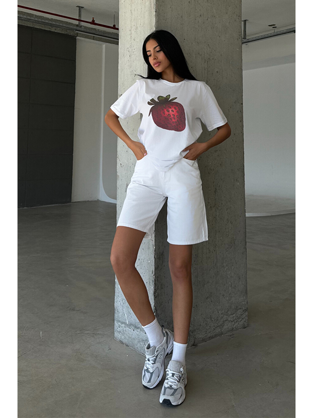 Beyaz %100 Pamuk yüksek Bel Gabardin None Denim 5 Cep Kadın Bermuda Şort @Udine-4