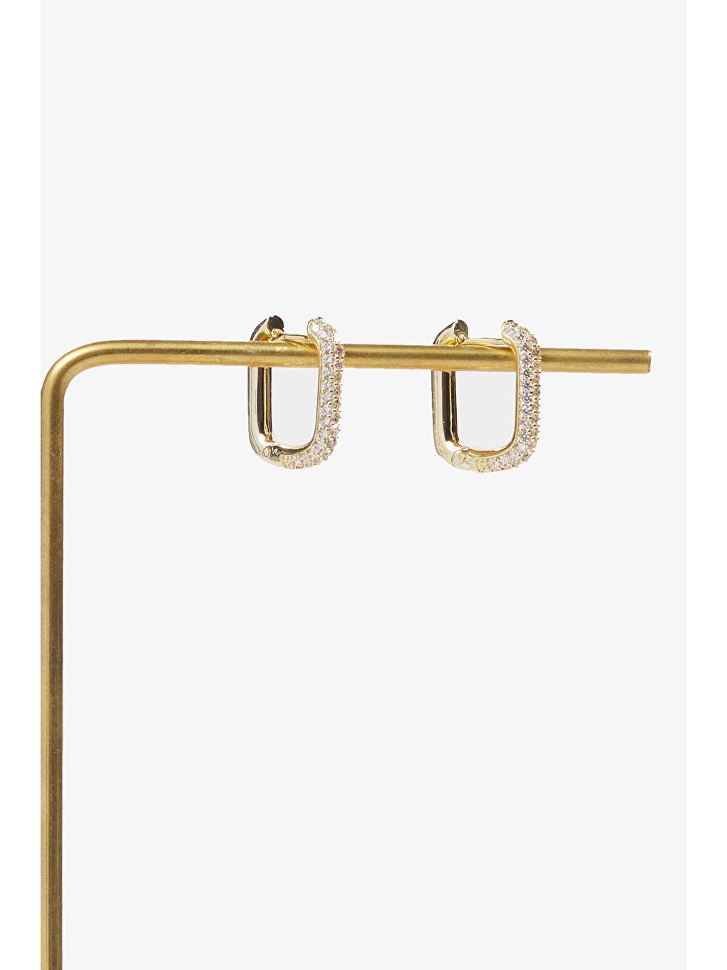 Sarı Anı Yaşa Minimal Gömme Taşlı Huggie Küpe-5