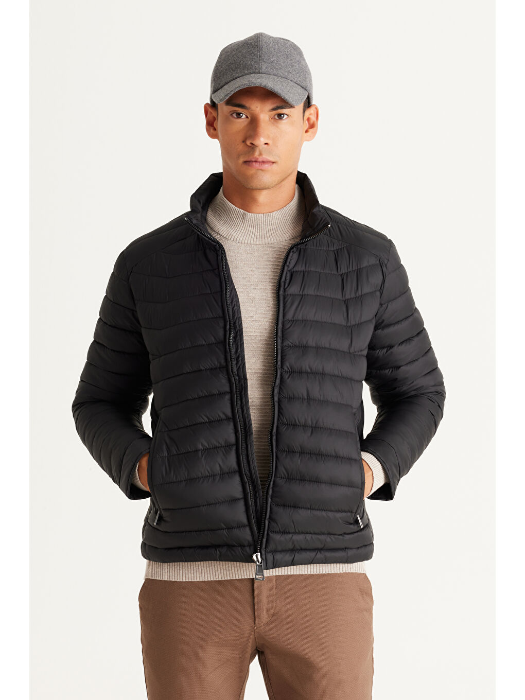 Erkek Siyah Standart Fit Normal Kesim Dik Yaka Mont-3