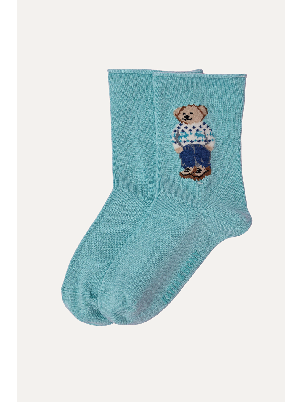 Çocuk Teddy Desenli Lastiksiz Modal Soket Çorap Mavi