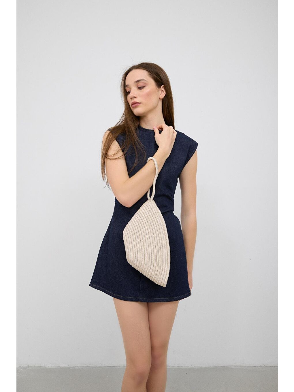 Ekru Rome Handmade Hasır Clutch Çanta Krem-1