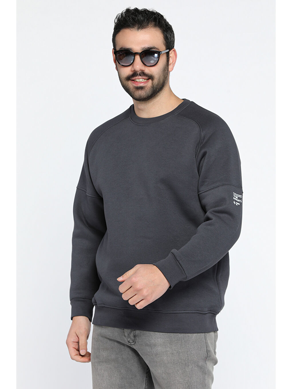 Mishar İtalia Gri Bisiklet Yaka 3 İplik Şardonlu Sweatshirt