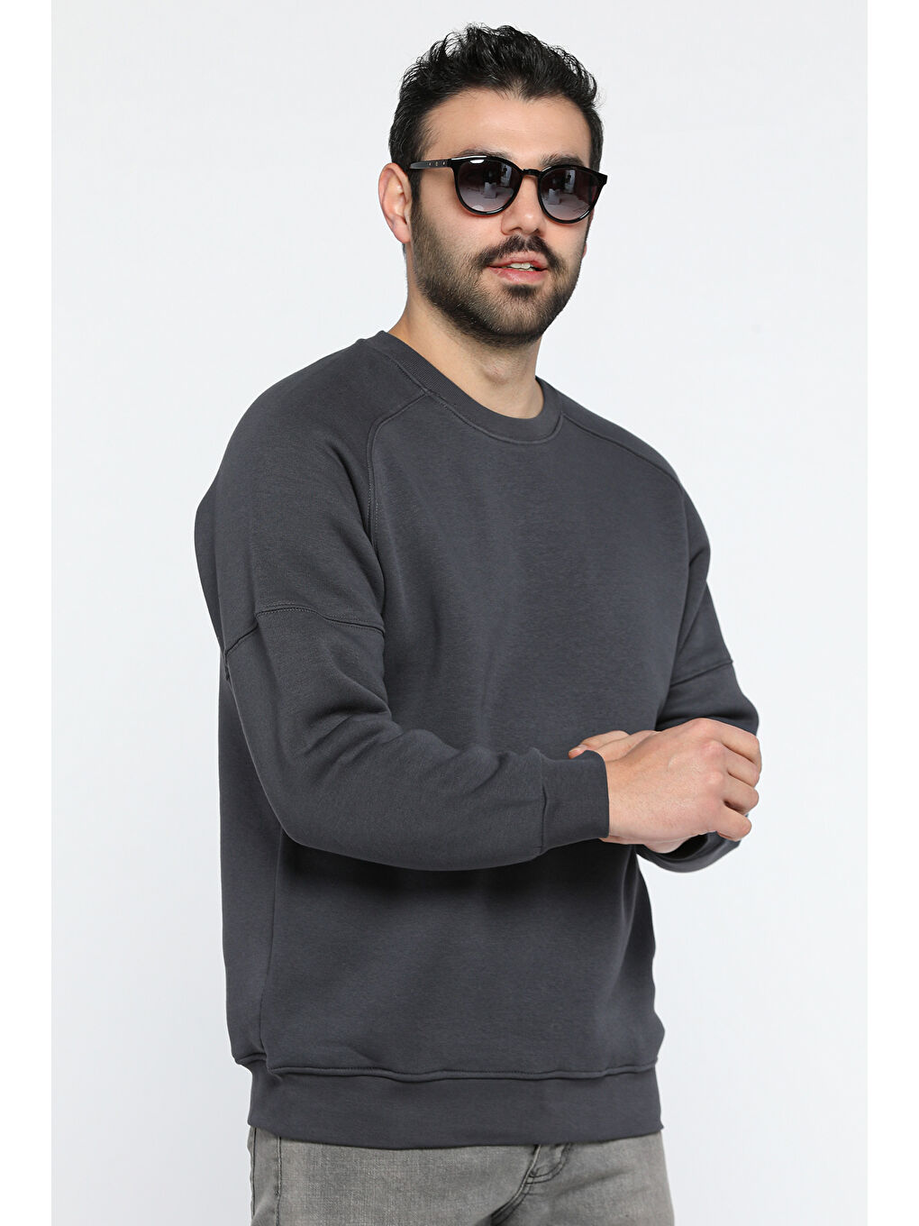 Mishar İtalia Gri Bisiklet Yaka 3 İplik Şardonlu Sweatshirt - 1