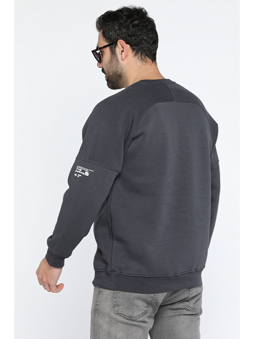 Mishar İtalia Gri Bisiklet Yaka 3 İplik Şardonlu Sweatshirt - 2