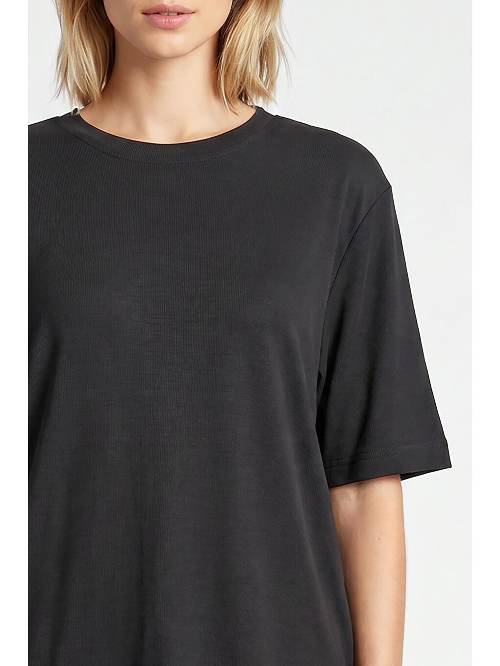 Antrasit Oversize Basic Fitilli Modal T-shirt ANTRASİT LUB0361-2