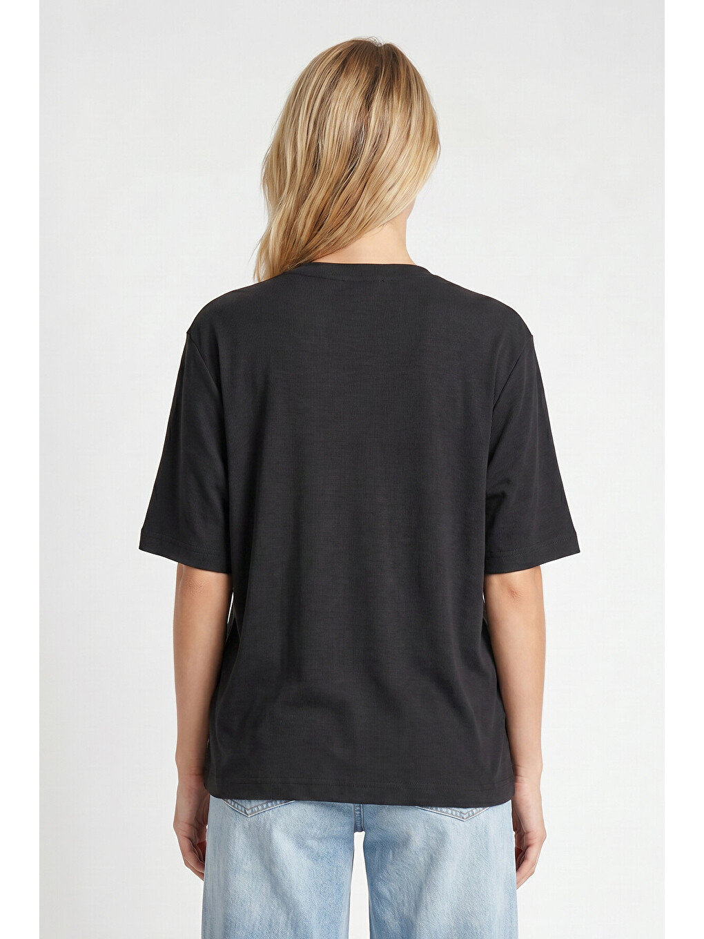 Antrasit Oversize Basic Fitilli Modal T-shirt ANTRASİT LUB0361-3