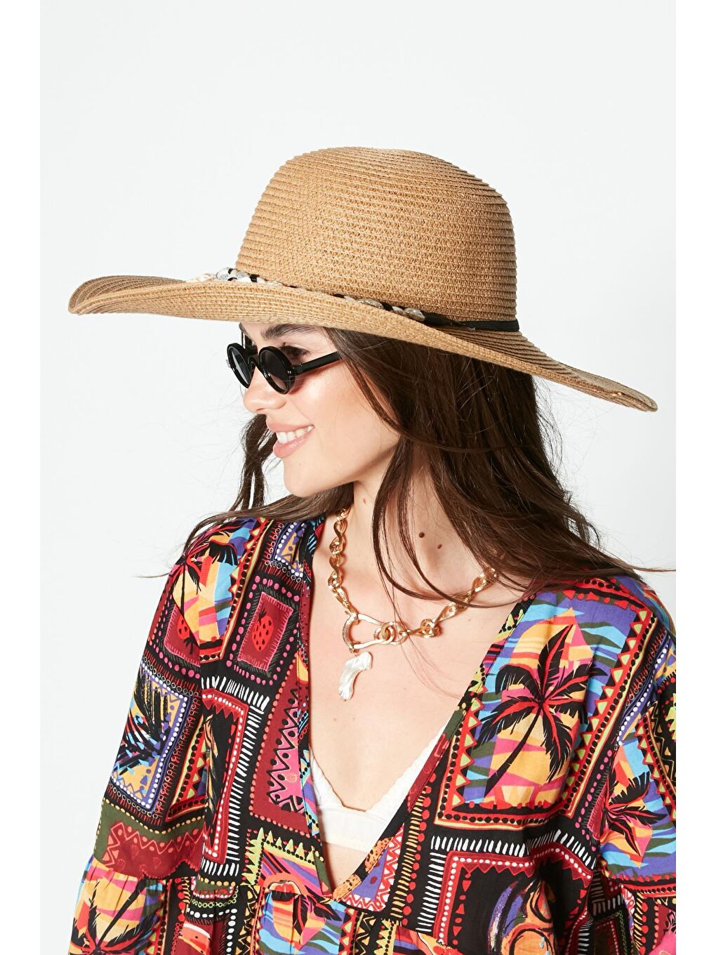 Bej Hasır Plaj Şapkası Y87300-14 Vizon