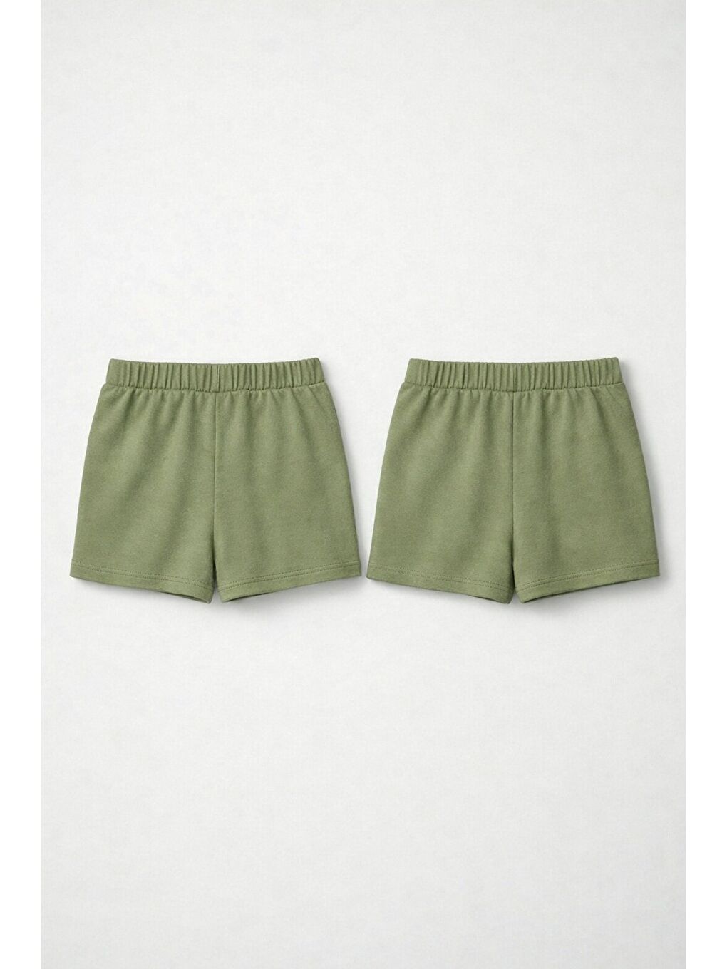 Haki 2li Set Genç Kız Beli Lastikli Basic Pamuklu Şort