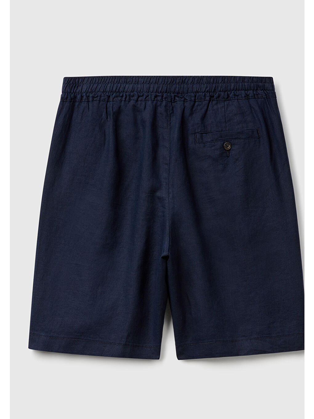 Erkek Lacivert %100 Keten Büzgü İpli Düğmeli Pile Detaylı Bermuda Şort-1