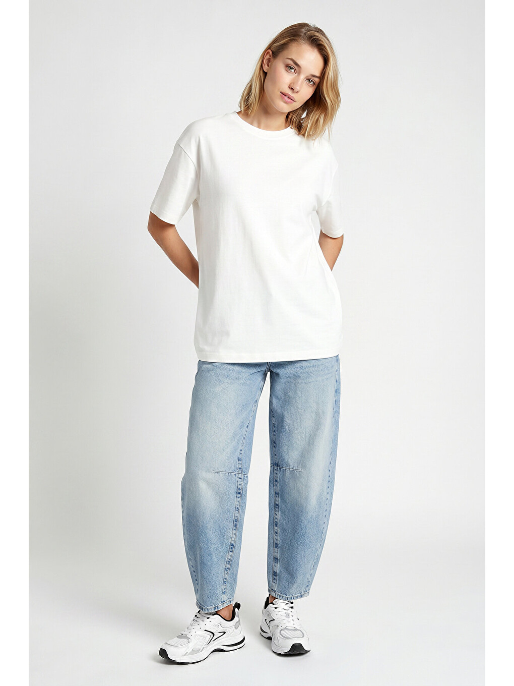 Ekru Oversize Basic Fitilli Modal T-shirt EKRU LUB0361