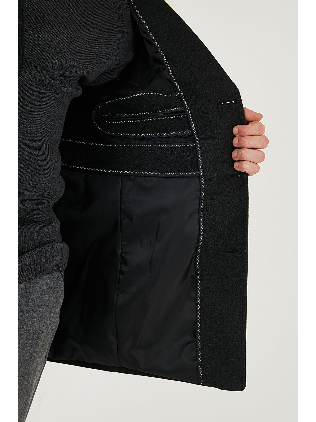 Gri Slim Fit Apaş Yaka Astarlı Kaşe Kaban 584K1217-5