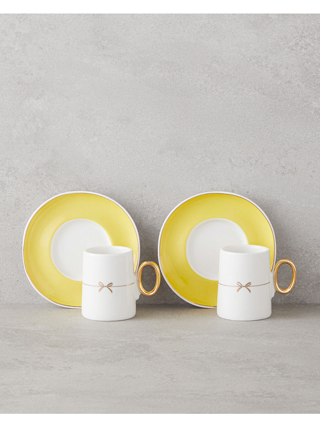 Selene Porselen 4 Parça 2 Kişilik Kahve Fincan Takımı 80 ml Sarı-1