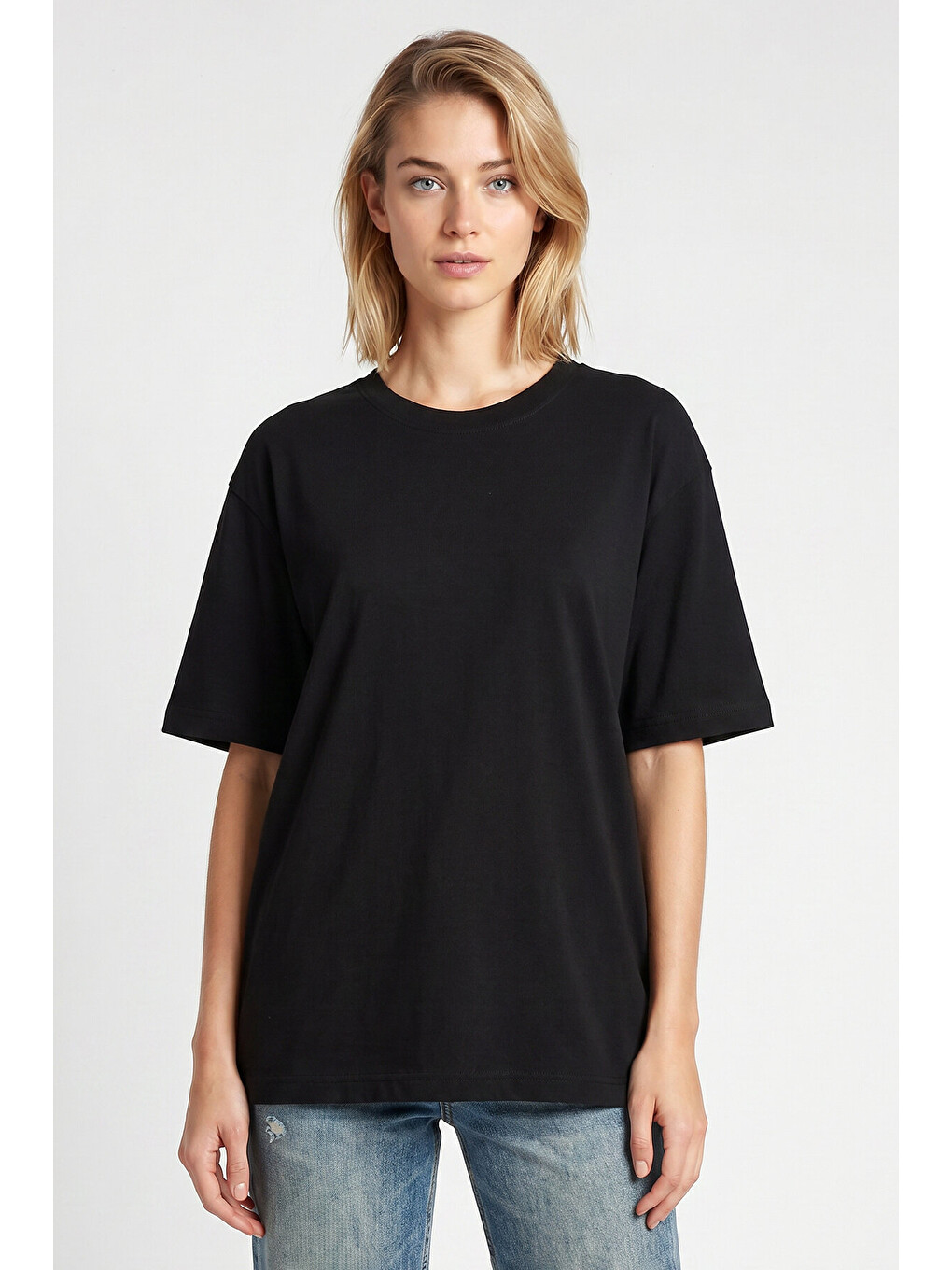 Siyah Oversize Basic Fitilli Modal T-shirt SİYAH LUB0361-3