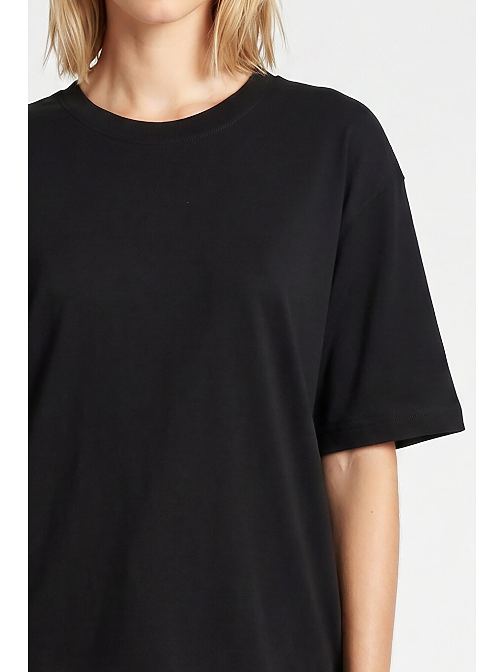Siyah Oversize Basic Fitilli Modal T-shirt SİYAH LUB0361-4