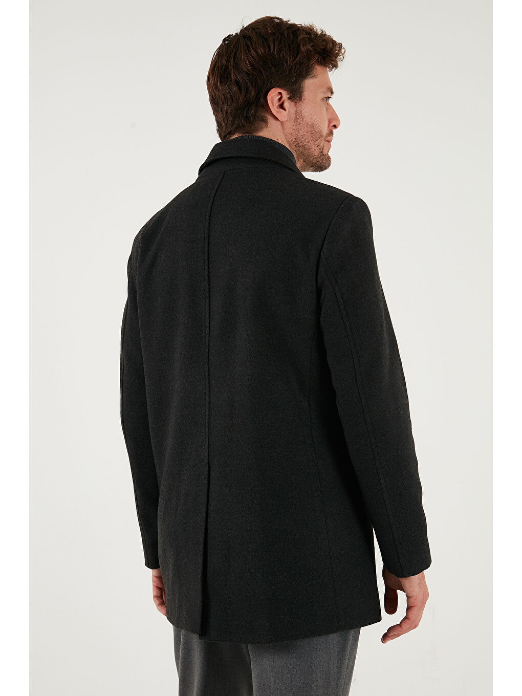 Gri Slim Fit Apaş Yaka Astarlı Kaşe Kaban 584K1217-6